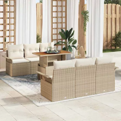 vidaXL Kerti Kanapé Szett tárolóval 7 pcs Bézs Poli rattan