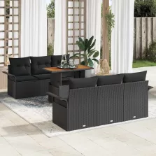   vidaXL Kerti Kanapé Szett tárolóval 7 pcs Fekete Poli rattan