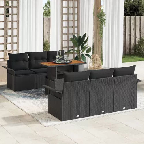 vidaXL Kerti Kanapé Szett tárolóval 7 pcs Fekete Poli rattan