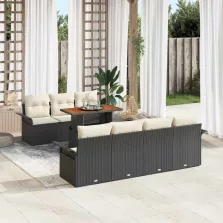   vidaXL Kerti Kanapé Szett tárolóval 8 pcs Fekete Poli rattan
