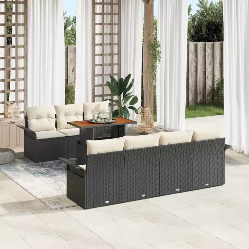 vidaXL Kerti Kanapé Szett tárolóval 8 pcs Fekete Poli rattan
