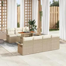   vidaXL Kerti Kanapé Szett tárolóval 8 pcs Bézs Poli rattan