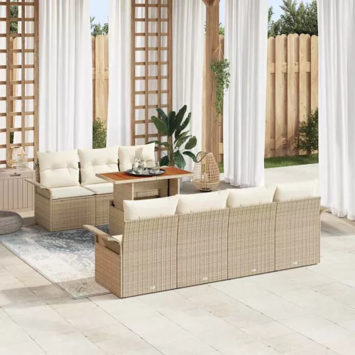 vidaXL Kerti Kanapé Szett tárolóval 8 pcs Bézs Poli rattan