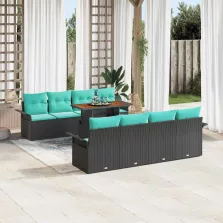   vidaXL Kerti Kanapé Szett tárolóval 9 pcs Fekete Poli rattan