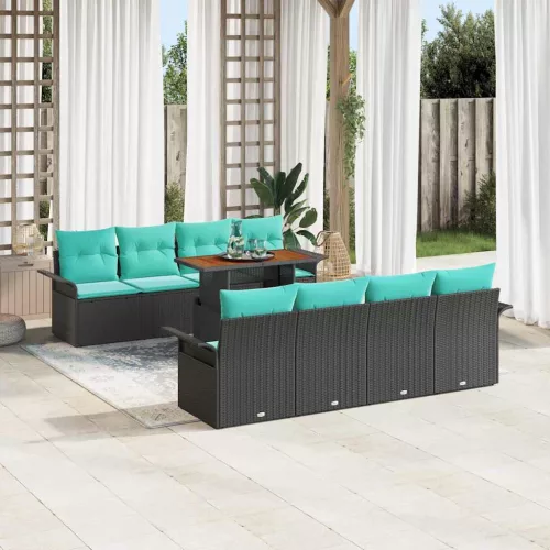 vidaXL Kerti Kanapé Szett tárolóval 9 pcs Fekete Poli rattan