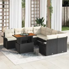   vidaXL Kerti Kanapé Szett tárolóval 9 pcs Fekete Poli rattan