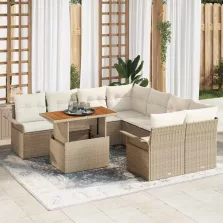   vidaXL Kerti Kanapé Szett tárolóval 9 pcs Bézs Poli rattan