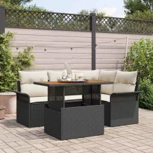   vidaXL Kerti Kanapé Szett tárolóval 5 pcs Fekete Poli rattan