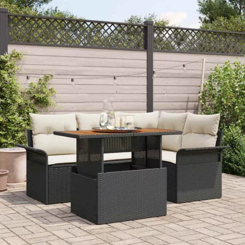 vidaXL Kerti Kanapé Szett tárolóval 5 pcs Fekete Poli rattan