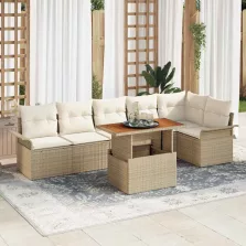   vidaXL Kerti Kanapé Szett tárolóval 7 pcs Bézs Poli rattan