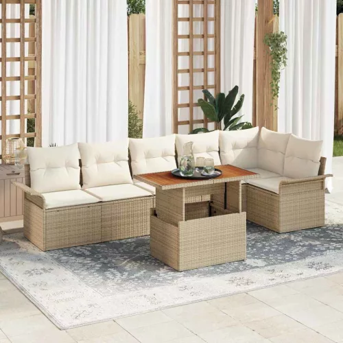 vidaXL Kerti Kanapé Szett tárolóval 7 pcs Bézs Poli rattan