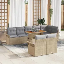   vidaXL Kerti Kanapé Szett tárolóval 9 pcs Bézs Poli rattan