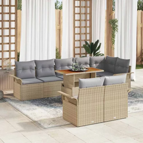 vidaXL Kerti Kanapé Szett tárolóval 9 pcs Bézs Poli rattan