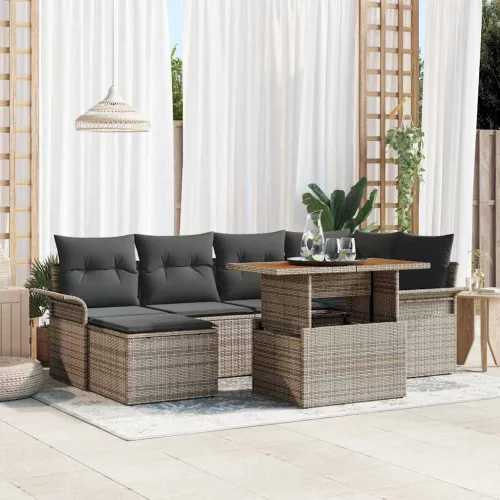 vidaXL Kerti Kanapé Szett tárolóval 7 pcs Szürke Poli rattan
