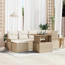   vidaXL Kerti Kanapé Szett tárolóval 7 pcs Bézs Poli rattan