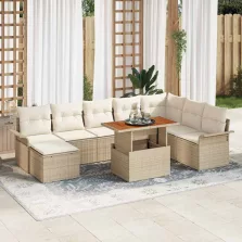   vidaXL Kerti Kanapé Szett tárolóval 9 pcs Bézs Poli rattan