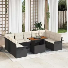   vidaXL Kerti Kanapé Szett tárolóval 10 pcs Fekete Poli rattan