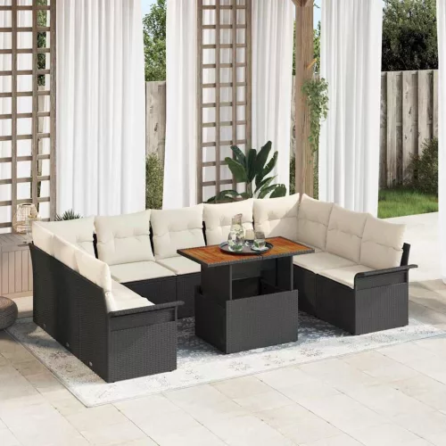 vidaXL Kerti Kanapé Szett tárolóval 10 pcs Fekete Poli rattan