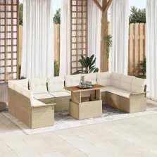   vidaXL Kerti Kanapé Szett tárolóval 11 pcs Bézs Poli rattan