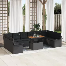   vidaXL Kerti Kanapé Szett tárolóval 11 pcs Fekete Poli rattan