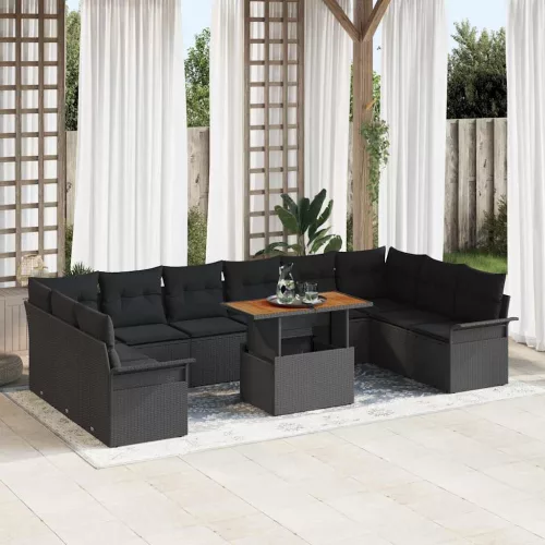 vidaXL Kerti Kanapé Szett tárolóval 11 pcs Fekete Poli rattan