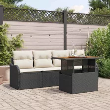   vidaXL Kerti Kanapé Szett tárolóval 5 pcs Fekete Poli rattan