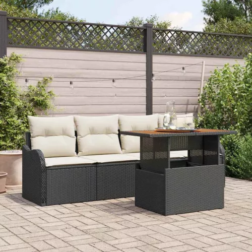 vidaXL Kerti Kanapé Szett tárolóval 5 pcs Fekete Poli rattan