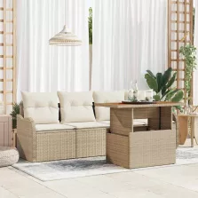   vidaXL Kerti Kanapé Szett tárolóval 5 pcs Bézs Poli rattan