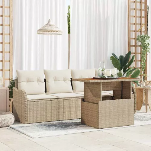 vidaXL Kerti Kanapé Szett tárolóval 5 pcs Bézs Poli rattan