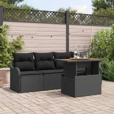   vidaXL Kerti Kanapé Szett tárolóval 5 pcs Fekete Poli rattan