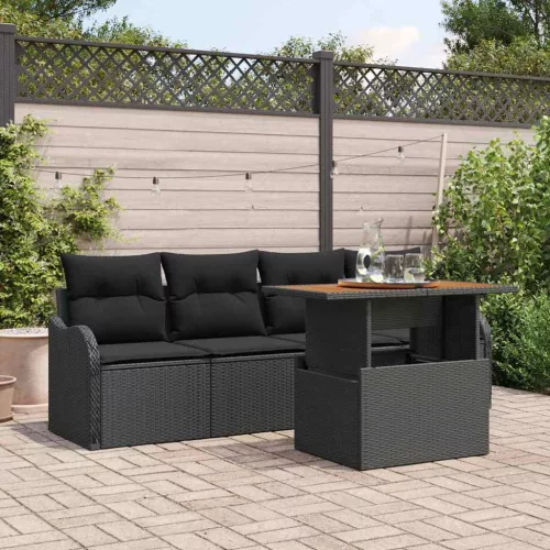 vidaXL Kerti Kanapé Szett tárolóval 5 pcs Fekete Poli rattan