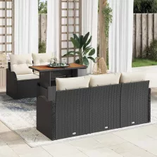   vidaXL Kerti Kanapé Szett tárolóval 6 pcs Fekete Poli rattan