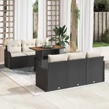   vidaXL Kerti Kanapé Szett tárolóval 7 pcs Fekete Poli rattan