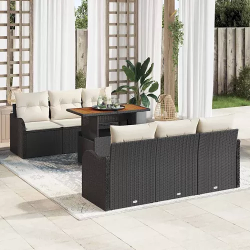 vidaXL Kerti Kanapé Szett tárolóval 7 pcs Fekete Poli rattan