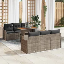   vidaXL Kerti Kanapé Szett tárolóval 7 pcs Szürke Poli rattan