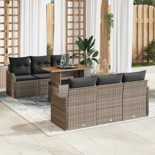 vidaXL Kerti Kanapé Szett tárolóval 7 pcs Szürke Poli rattan