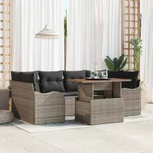   vidaXL Kerti Kanapé Szett tárolóval 7 pcs Szürke Poli rattan