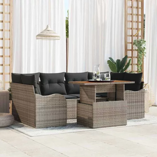 vidaXL Kerti Kanapé Szett tárolóval 7 pcs Szürke Poli rattan