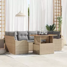   vidaXL Kerti Kanapé Szett tárolóval 7 pcs Bézs Poli rattan