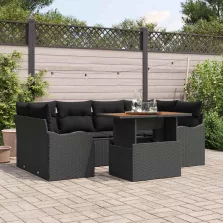   vidaXL Kerti Kanapé Szett tárolóval 7 pcs Fekete Poli rattan