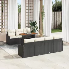   vidaXL Kerti Kanapé Szett tárolóval 8 pcs Fekete Poli rattan