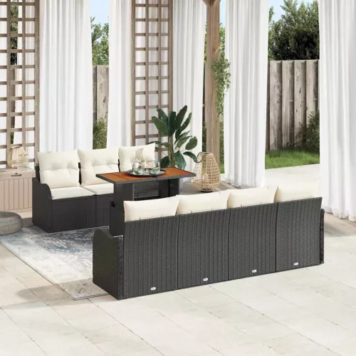 vidaXL Kerti Kanapé Szett tárolóval 8 pcs Fekete Poli rattan
