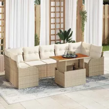   vidaXL Kerti Kanapé Szett tárolóval 8 pcs Bézs Poli rattan