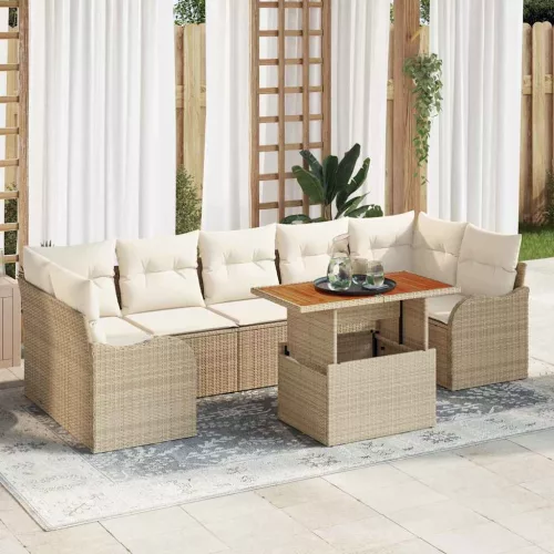 vidaXL Kerti Kanapé Szett tárolóval 8 pcs Bézs Poli rattan