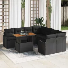   vidaXL Kerti Kanapé Szett tárolóval 9 pcs Fekete Poli rattan