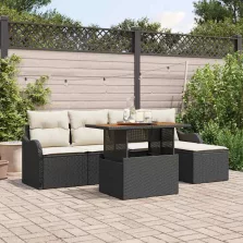   vidaXL Kerti Kanapé Szett tárolóval 6 pcs Fekete Poli rattan