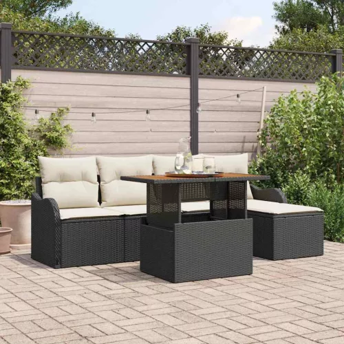 vidaXL Kerti Kanapé Szett tárolóval 6 pcs Fekete Poli rattan