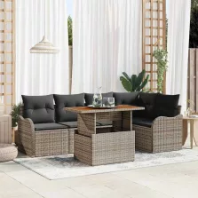   vidaXL Kerti Kanapé Szett tárolóval 6 pcs Szürke Poli rattan