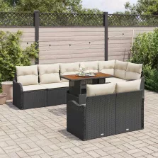   vidaXL Kerti Kanapé Szett tárolóval 9 pcs Fekete Poli rattan