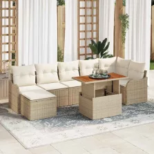   vidaXL Kerti Kanapé Szett tárolóval 8 pcs Bézs Poli rattan